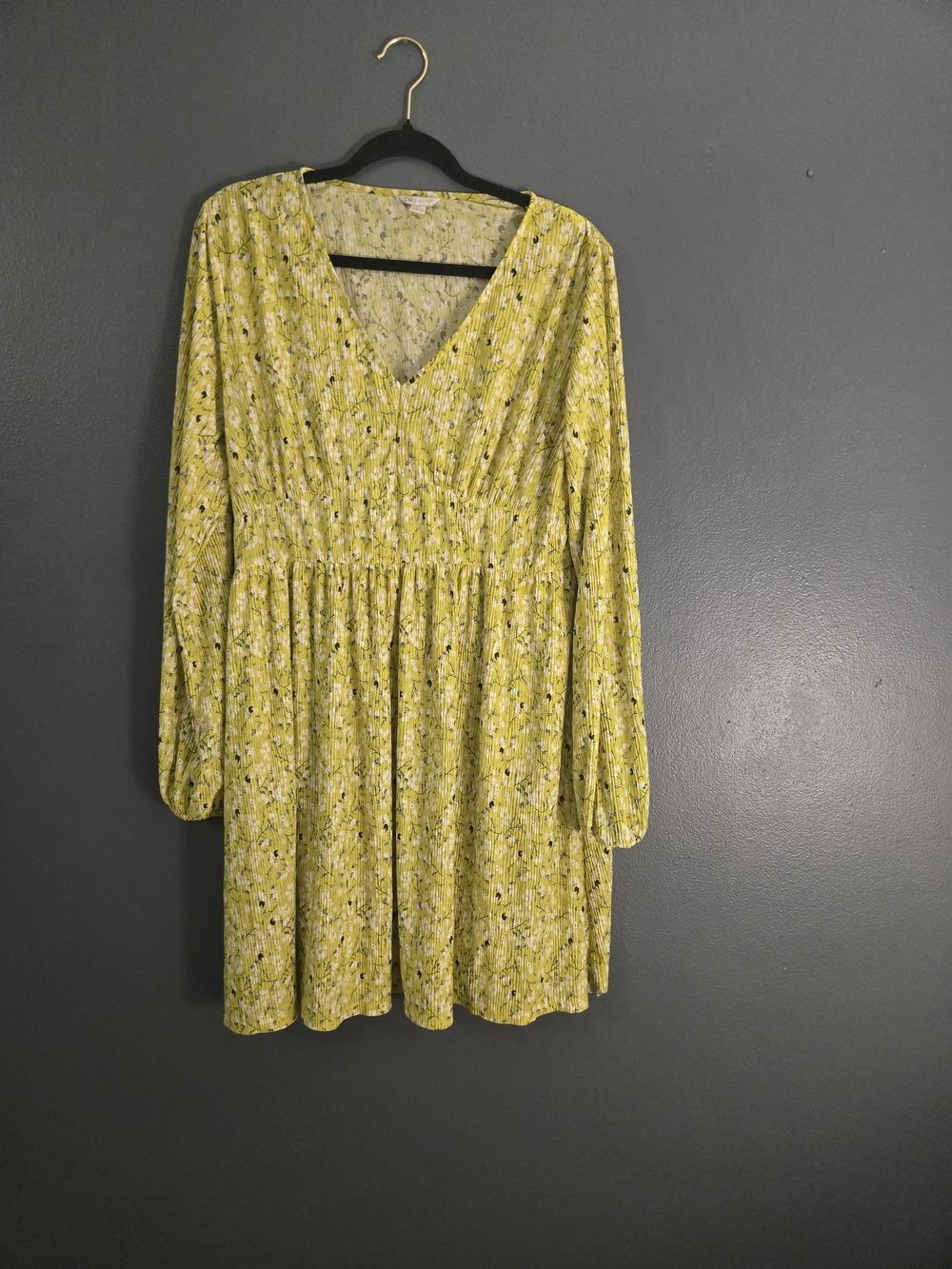 Chartruese Cottagecore Ditsy Floral V-Neck Long Sleeve Women’s Large Dress